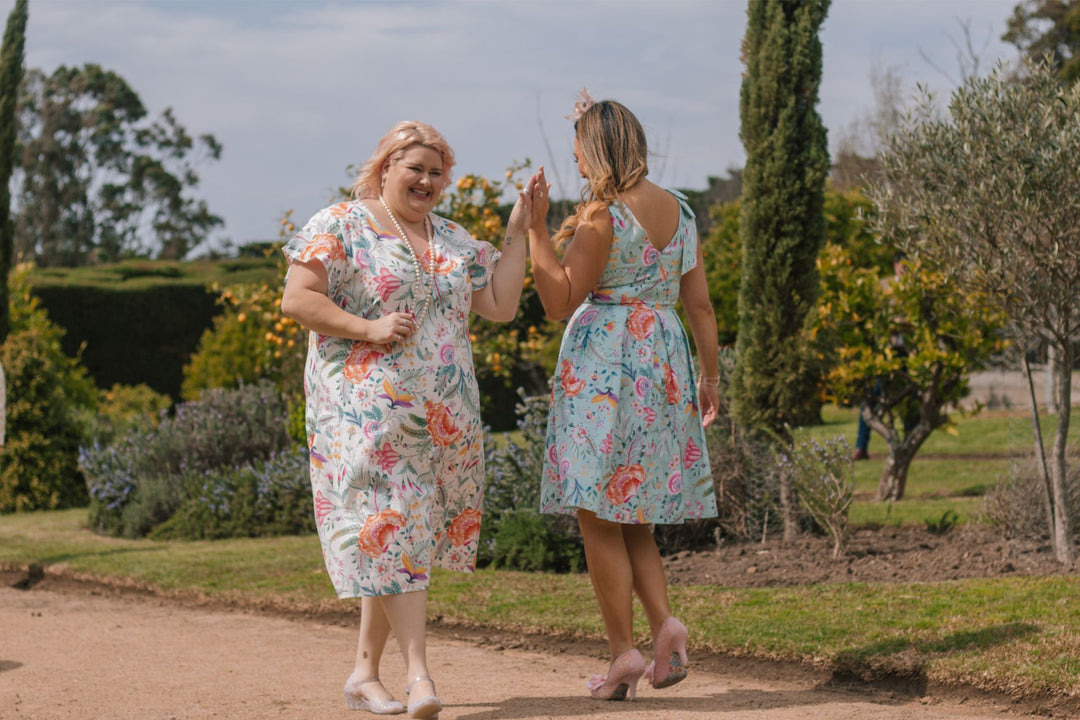 plus size woman wearing floral print dress