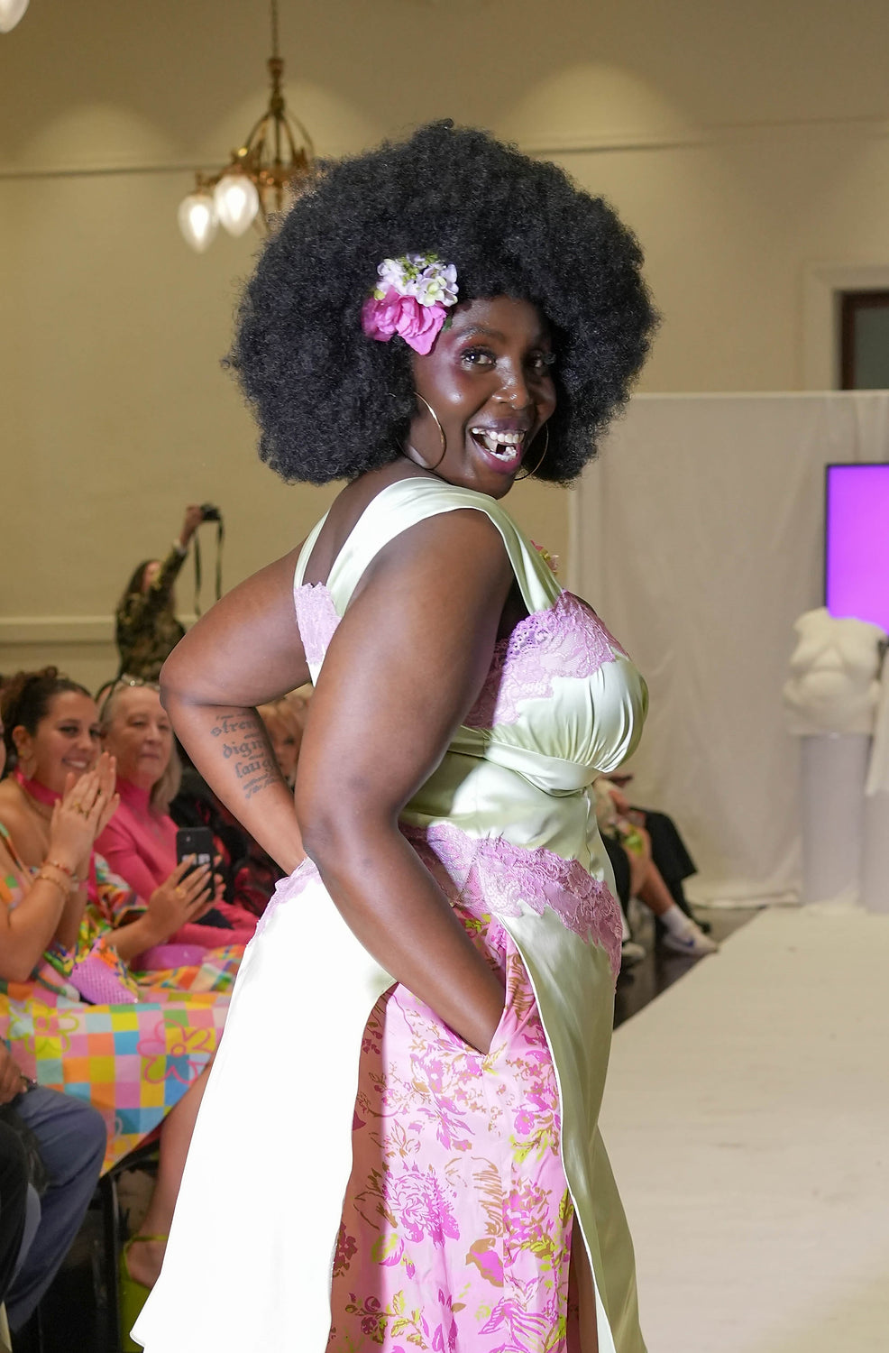 plus size woman wearing custom made dress